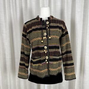 Flashback Cardigan Sweater Womens Medium Multicolor Striped Boho Button Front